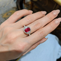 2.34 Ct. Ruby Natural Diamond Three Stone Ring, 18K White Gold Life Style