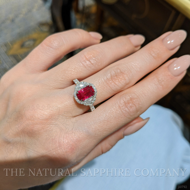 2.34 Ct. Ruby Natural Diamond Three Stone Ring, 18K White Gold