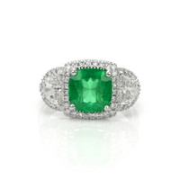 2.76 Ct. Emerald Natural Diamond Three Stone Ring, Platinum 950 Video