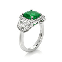 2.76 Ct. Emerald Natural Diamond Three Stone Ring, Platinum 950 Image