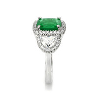 2.76 Ct. Emerald Natural Diamond Three Stone Ring, Platinum 950 Image