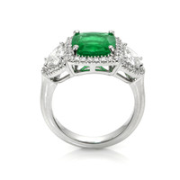 2.76 Ct. Emerald Natural Diamond Three Stone Ring, Platinum 950 Image