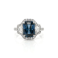 5.04 Ct. Greenish Blue Sapphire and Natural Diamond Three Stone Ring, 18K White Gold Video