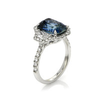 5.04 Ct. Greenish Blue Sapphire and Natural Diamond Three Stone Ring, 18K White Gold Image