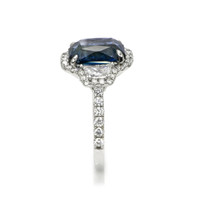 5.04 Ct. Greenish Blue Sapphire and Natural Diamond Three Stone Ring, 18K White Gold Image