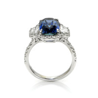5.04 Ct. Greenish Blue Sapphire and Natural Diamond Three Stone Ring, 18K White Gold Image