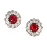 3.66 Ct.Tw. Ruby Natural Diamond Studs Earrings, 18K White Gold Video
