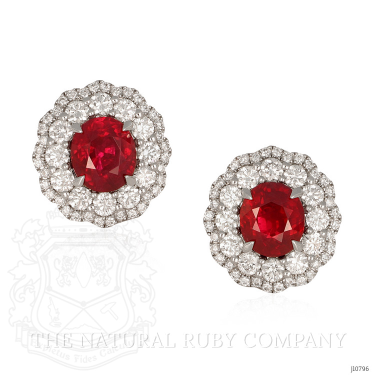 3.66 Ct.Tw. Ruby Natural Diamond Studs Earrings, 18K White Gold