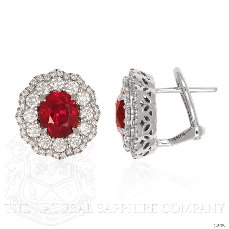 3.66 Ct.Tw. Ruby Natural Diamond Studs Earrings, 18K White Gold