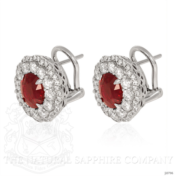3.66 Ct.Tw. Ruby Natural Diamond Studs Earrings, 18K White Gold