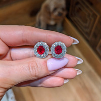 3.66 Ct.Tw.Total Carat Weight Ruby and Natural Diamond Studs Earrings, 18K White Gold Life Style