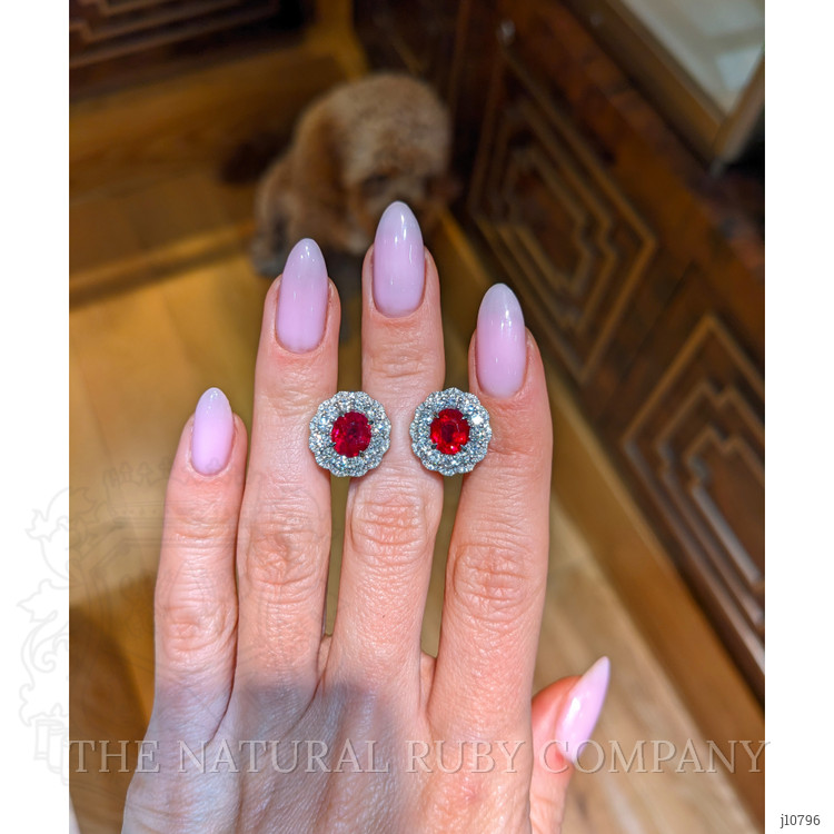 3.66 Ct.Tw. Ruby and Natural Diamond Studs Earrings, 18K White Gold