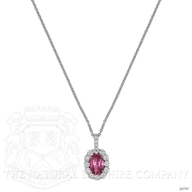 2.18 Ct. Pink Sapphire and Natural Diamond Halo Pendant, 18K White Gold