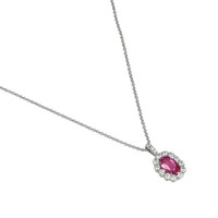 2.18 Ct. Pink Sapphire and Natural Diamond Halo Pendant, 18K White Gold Image