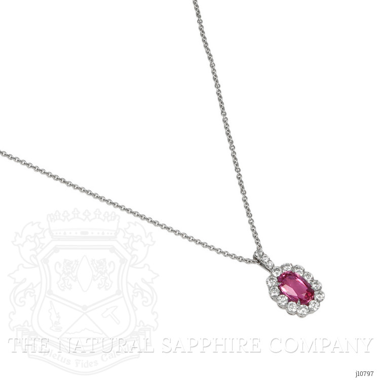 2.18 Ct. Pink Sapphire and Natural Diamond Halo Pendant, 18K White Gold