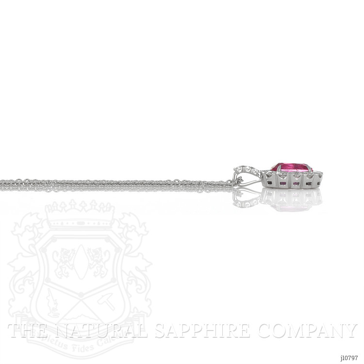 2.18 Ct. Pink Sapphire and Natural Diamond Halo Pendant, 18K White Gold