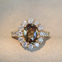 3.19 Ct. Alexandrite Natural Diamond Antique Style Ring, 18K Yellow Gold Image