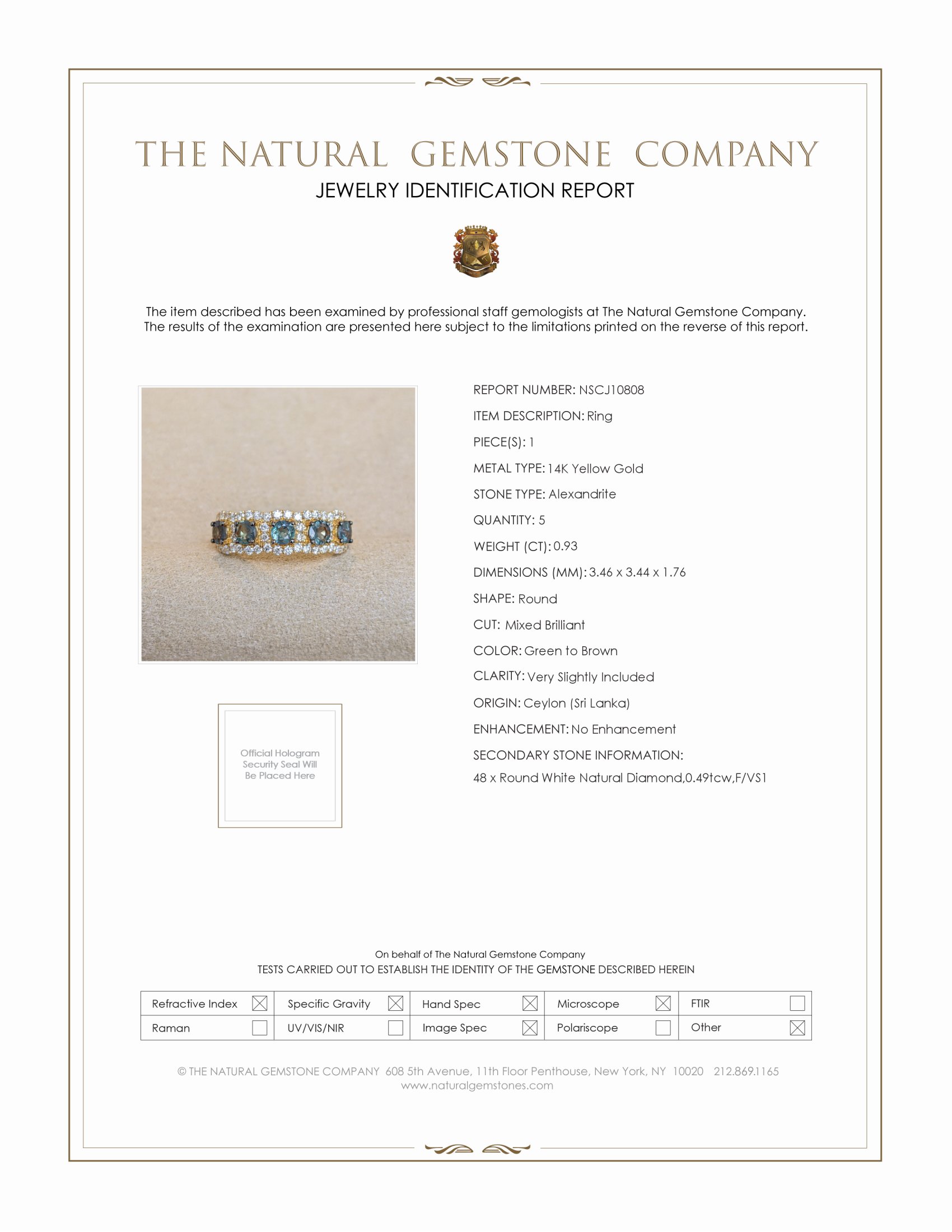 0.93 Ct. Alexandrite Natural Diamond Pave Ring, 14K Yellow Gold