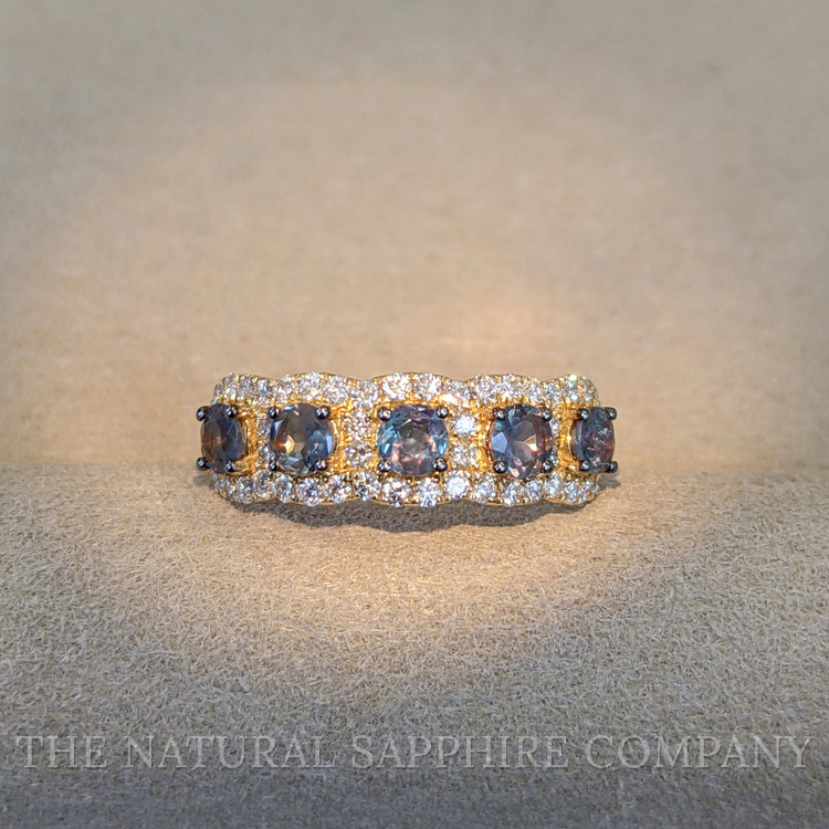 0.93 Ct. Alexandrite Natural Diamond Pave Ring, 14K Yellow Gold