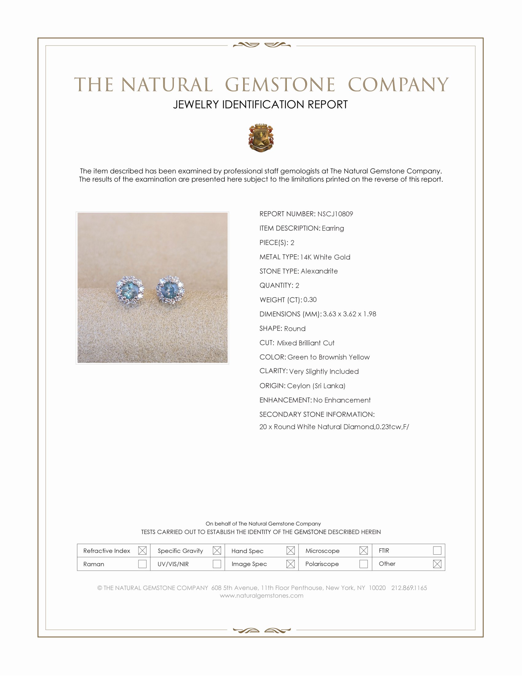 0.30 Ct.Tw. Alexandrite and Natural Diamond Studs Earrings, 14K White Gold
