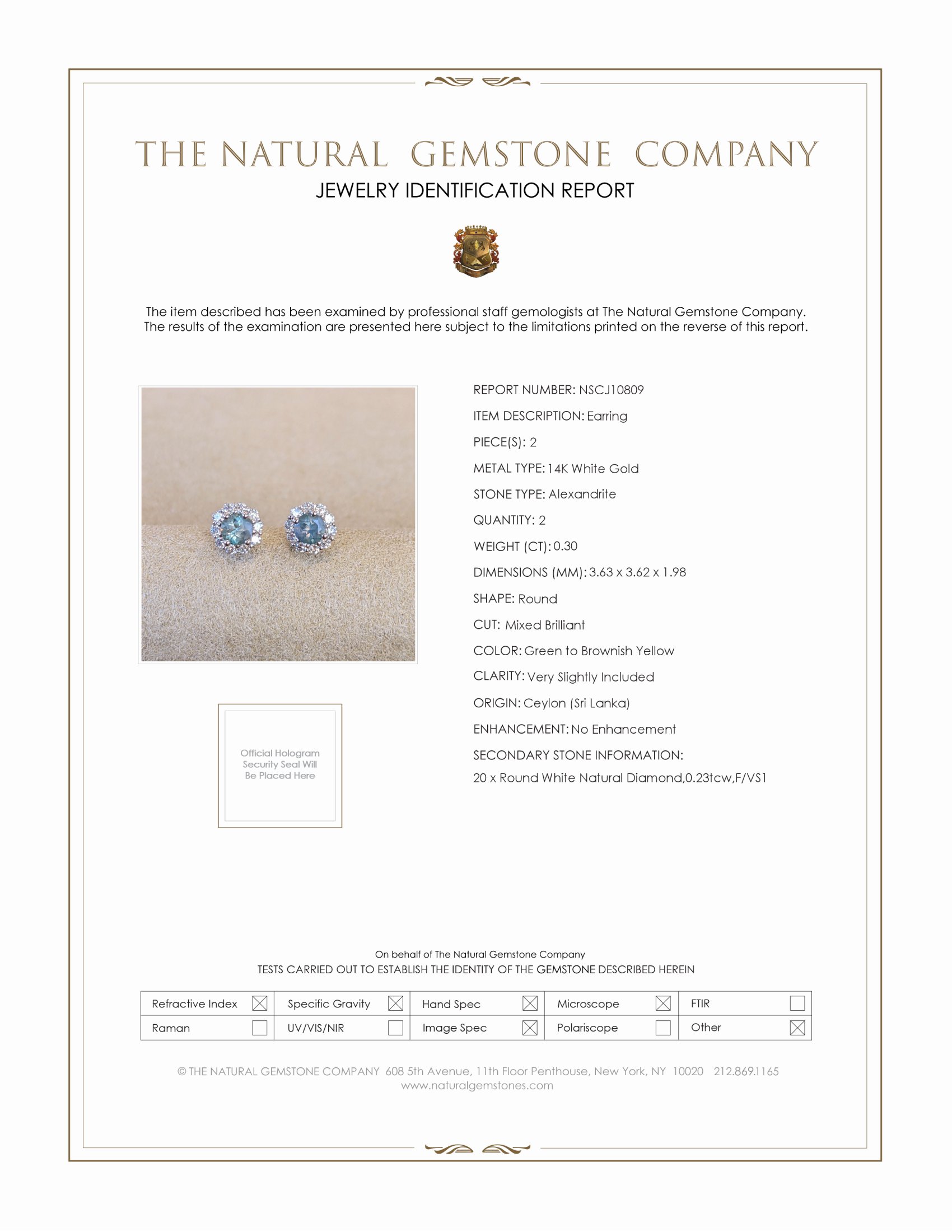 0.30 Ct.Tw. Alexandrite Natural Diamond Studs Earrings, 14K White Gold