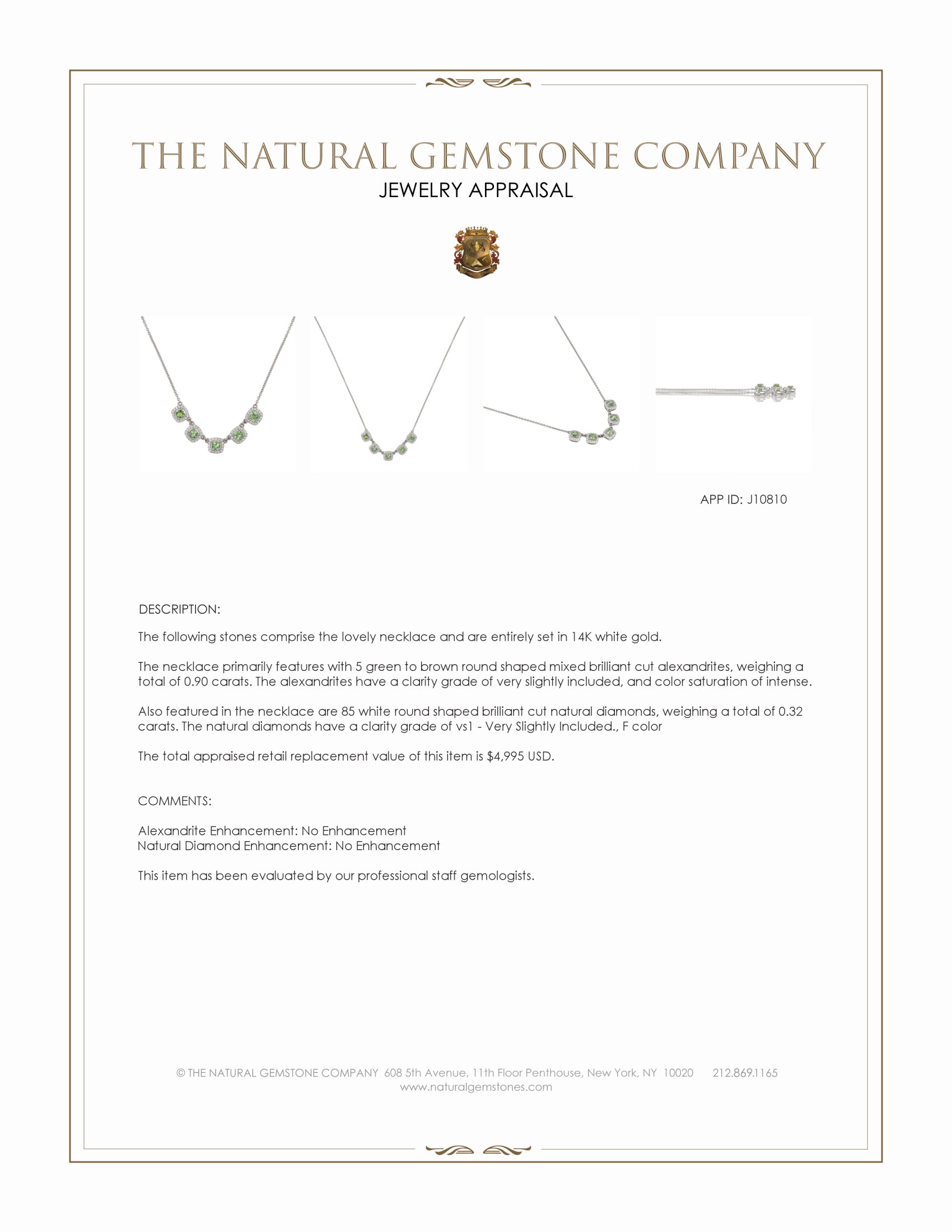 0.90 Ct. Alexandrite and Natural Diamond Halo Necklace, 14K White Gold