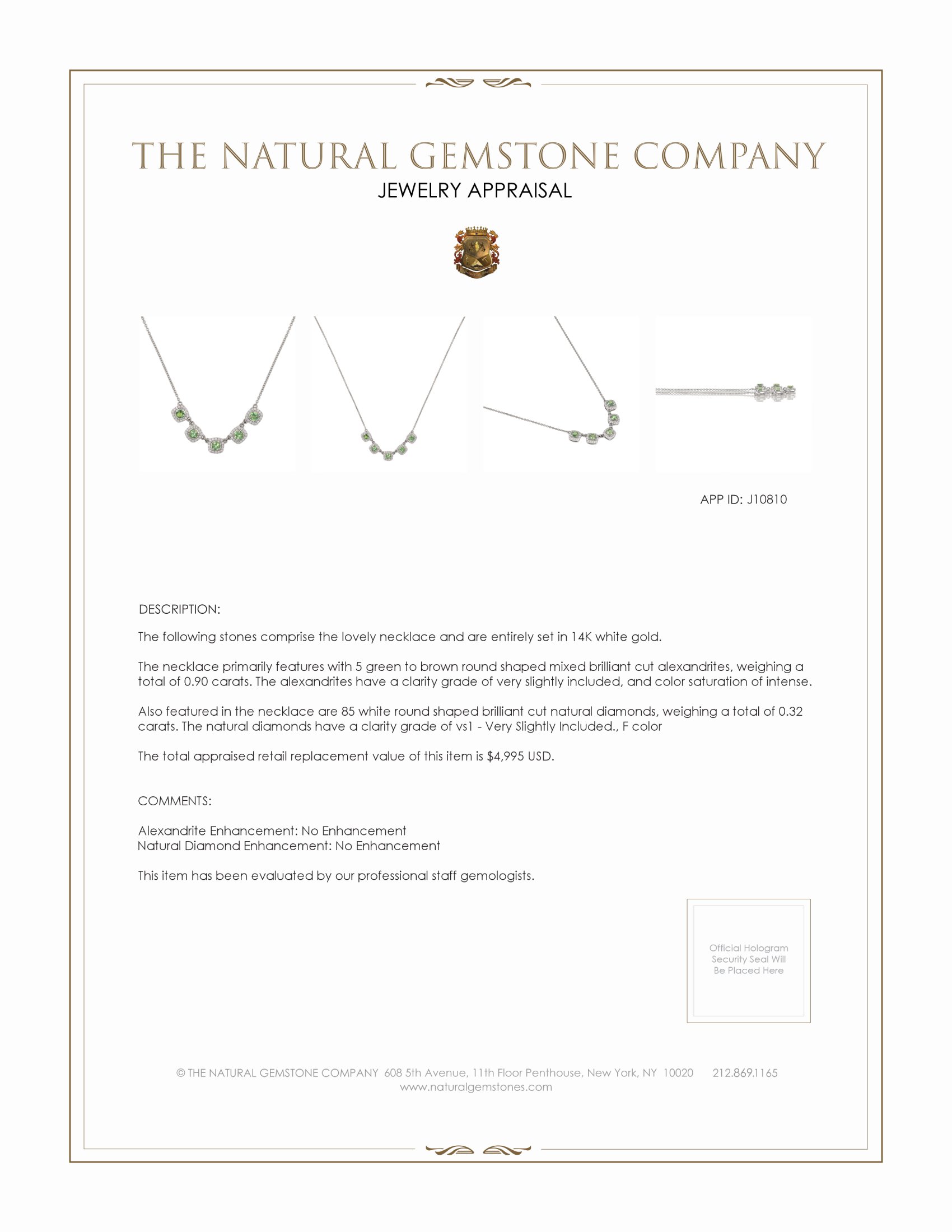 0.90 Ct. Alexandrite Natural Diamond Halo Necklace, 14K White Gold