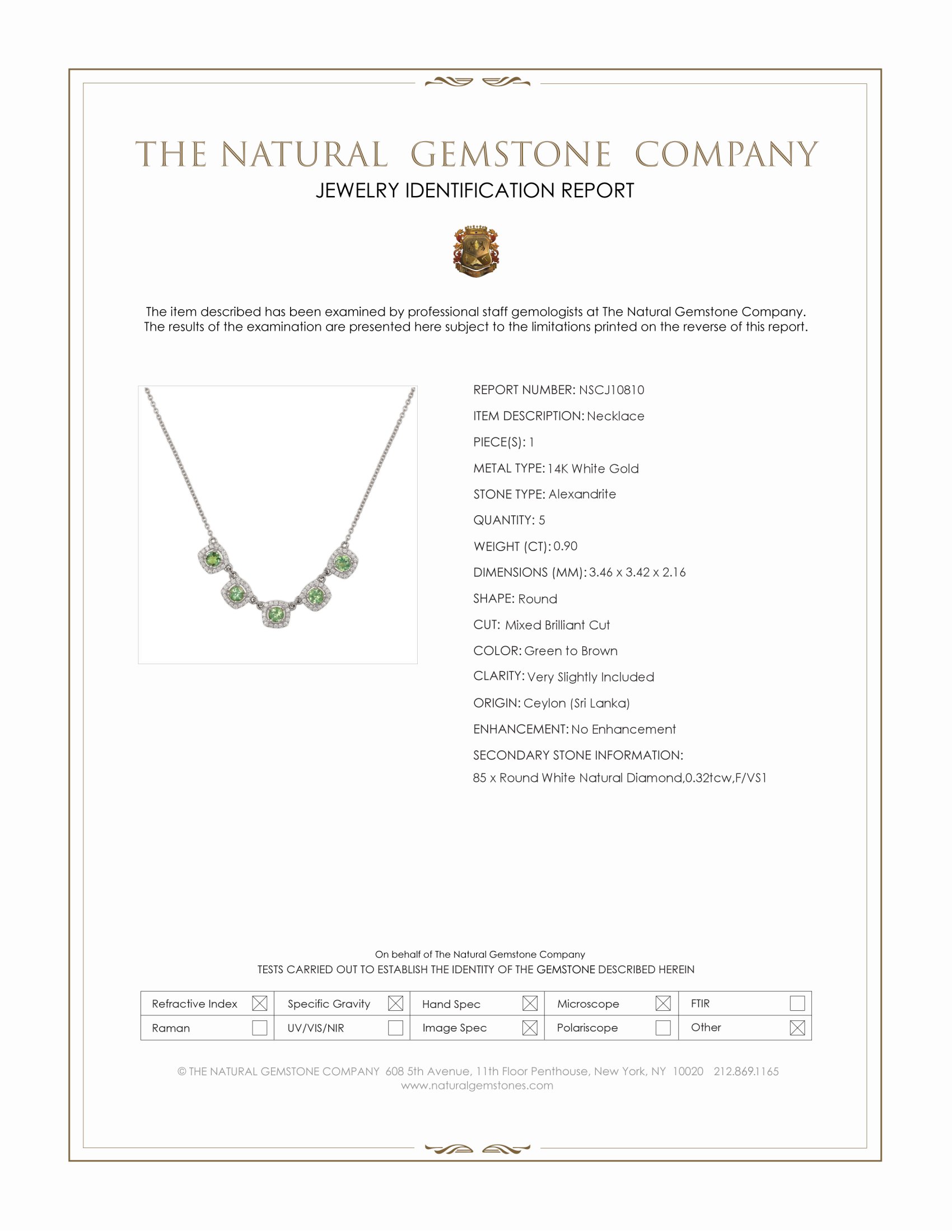 0.90 Ct. Alexandrite and Natural Diamond Halo Necklace, 14K White Gold