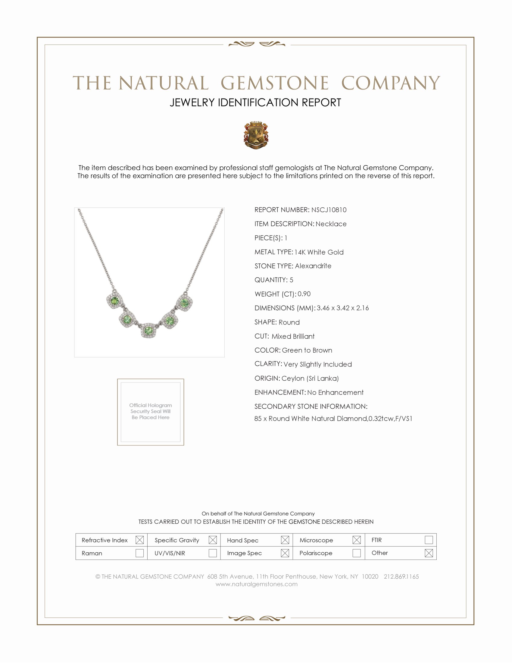 0.90 Ct. Alexandrite Natural Diamond Halo Necklace, 14K White Gold