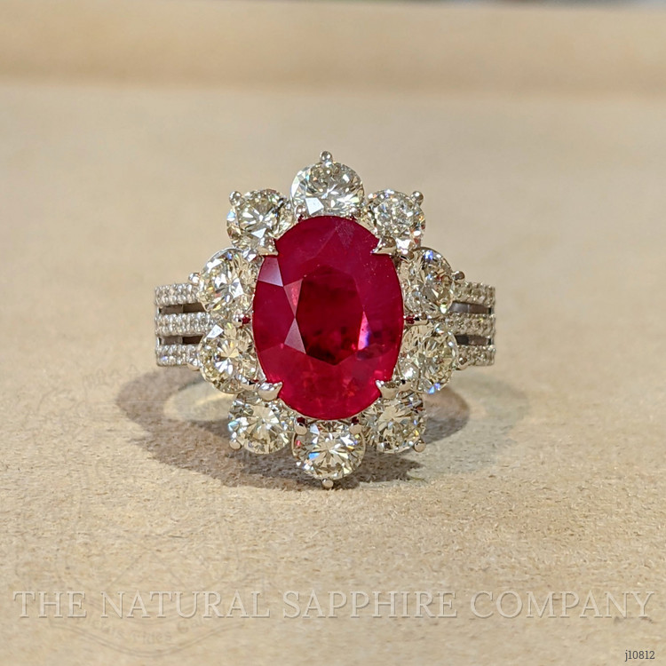 4.01 Ct. Ruby Natural Diamond Antique Style Ring, 18K White Gold