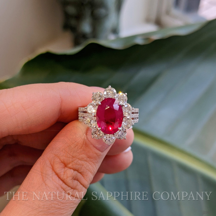 4.01 Ct. Ruby Natural Diamond Antique Style Ring, 18K White Gold