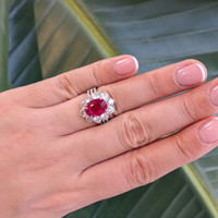 4.01 Ct. Ruby Natural Diamond Antique Style Ring, 18K White Gold Life Style