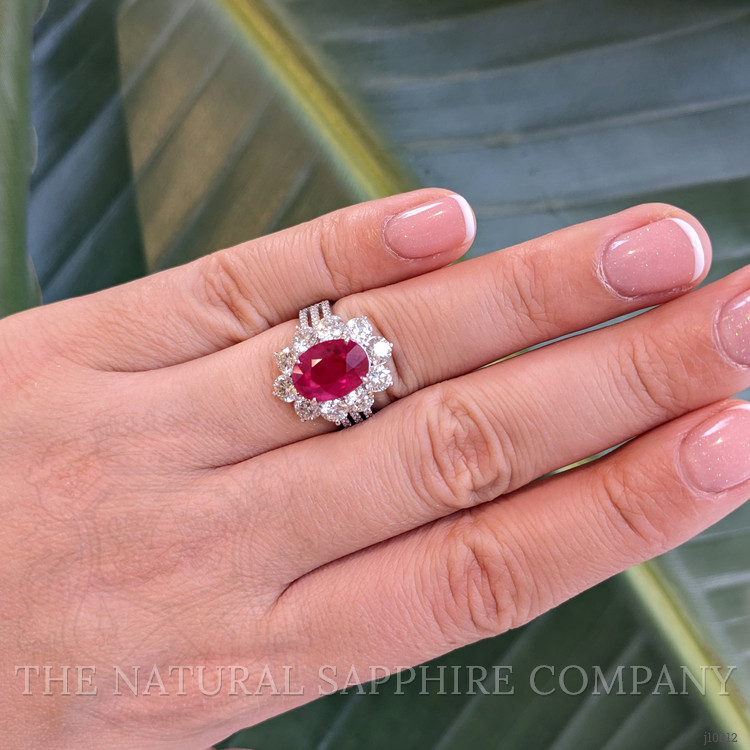 4.01 Ct. Ruby Natural Diamond Antique Style Ring, 18K White Gold