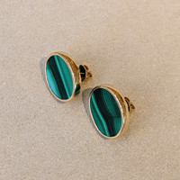 23.10 Ct.Tw. Malachite Studs Earrings, 18K Yellow Gold Image