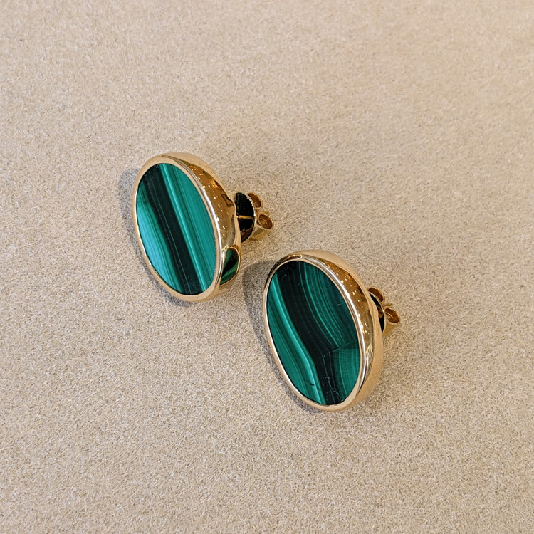 23.10 Ct.Tw. Malachite Studs Earrings, 18K Yellow Gold