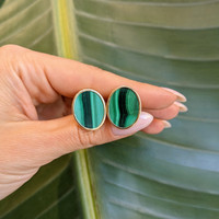 23.10 Ct.Tw. Malachite Studs Earrings, 18K Yellow Gold Life Style