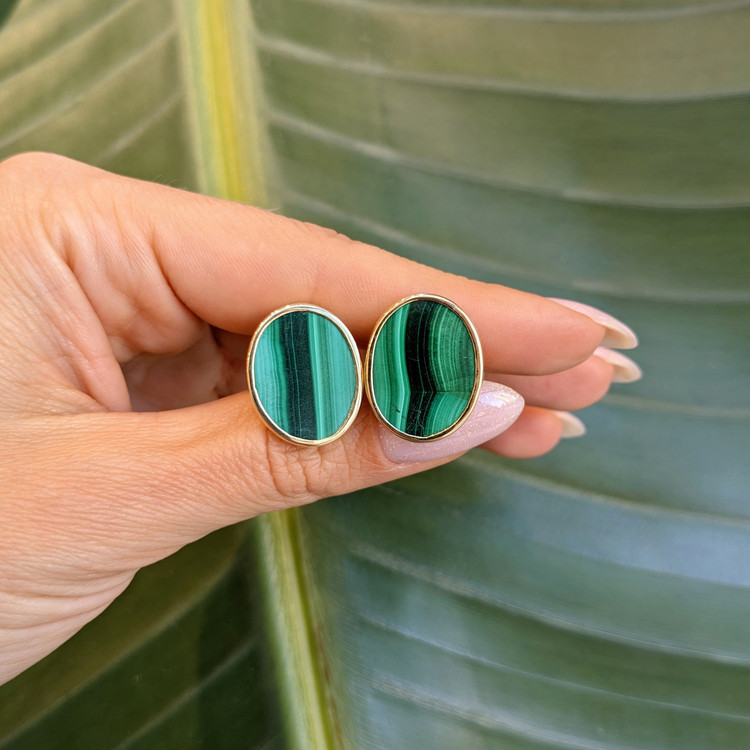 23.10 Ct.Tw. Malachite Studs Earrings, 18K Yellow Gold
