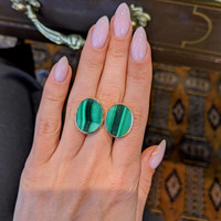 23.10 Ct.Tw. Malachite Studs Earrings, 18K Yellow Gold Life Style