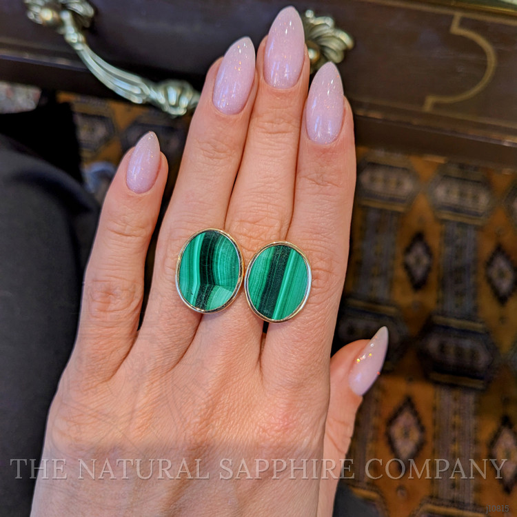 23.10 Ct.Tw. Malachite Studs Earrings, 18K Yellow Gold