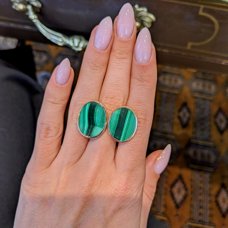 23.10 Ct.Tw. Malachite Studs Earrings, 18K Yellow Gold