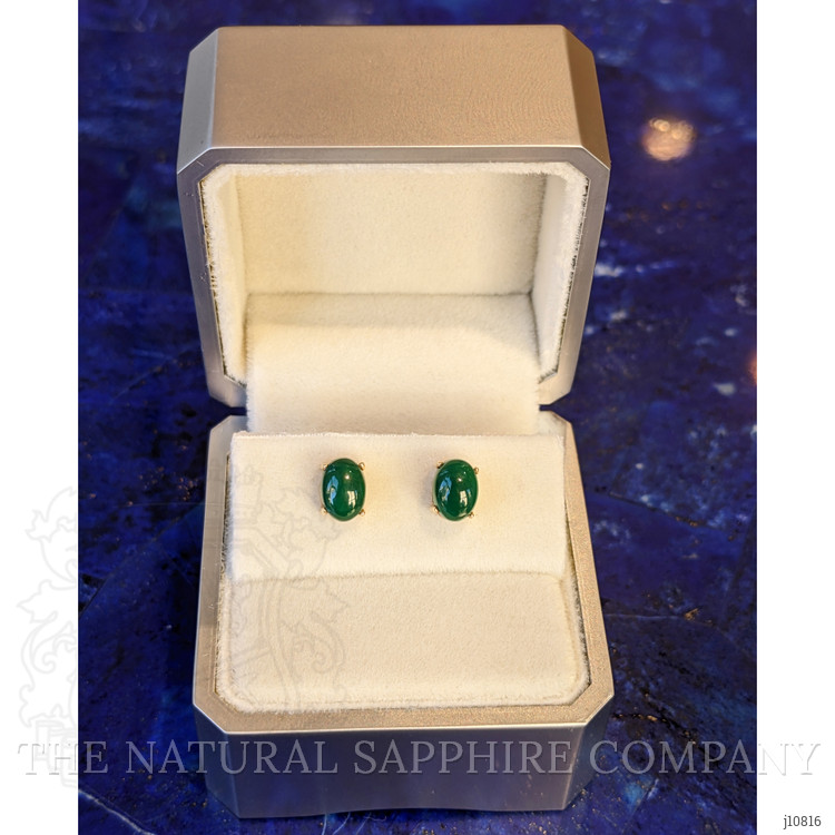 2.96 Ct.Tw. Malachite Studs Earrings, 14K Yellow Gold