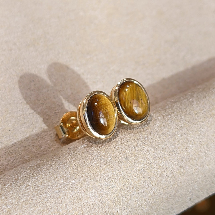 1.87 Ct.Tw. Tiger's Eye Studs Earrings, 18K Yellow Gold