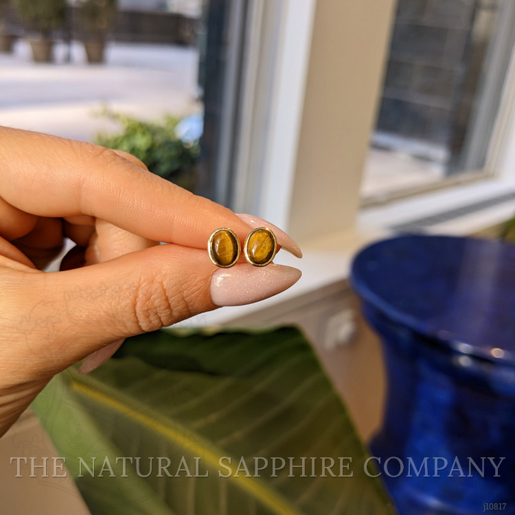 1.87 Ct.Tw. Tiger's Eye Studs Earrings, 18K Yellow Gold