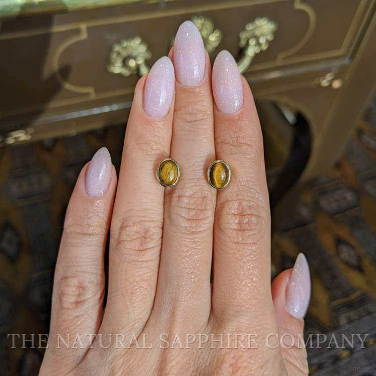 1.87 Ct.Tw. Tiger's Eye Studs Earrings, 18K Yellow Gold