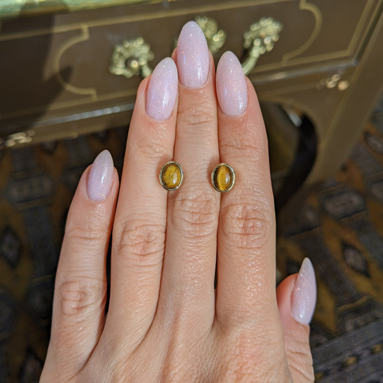 1.87 Ct.Tw. Tiger's Eye Studs Earrings, 18K Yellow Gold