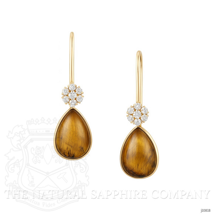 11.40 Ct.Tw. Tiger's Eye Natural Diamond Bezel Earrings, 14K Yellow Gold