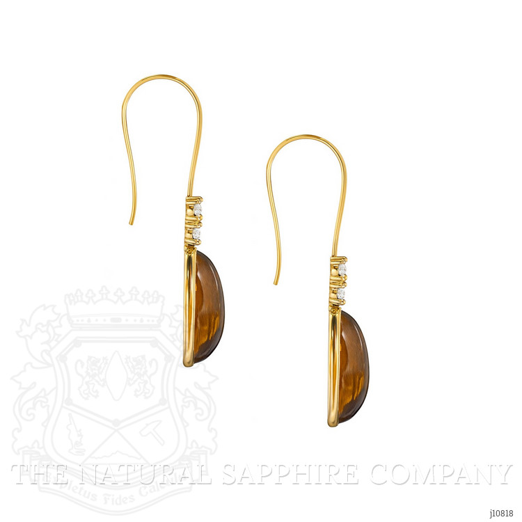 11.40 Ct.Tw. Tiger's Eye Natural Diamond Bezel Earrings, 14K Yellow Gold