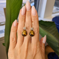 11.40 Ct.Tw. Tiger's Eye Natural Diamond Bezel Earrings, 14K Yellow Gold Life Style