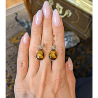 11.40 Ct.Tw. Tiger's Eye Natural Diamond Bezel Earrings, 14K Yellow Gold Life Style