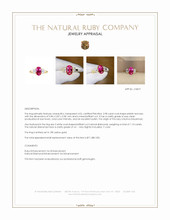 2.98 Ct. Pinkish Red Ruby and Natural Diamond Three Stone Ring, 18K Yellow Gold Appraisal